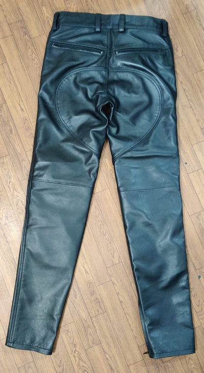 Men's Real Cowhide Leather  Bikers Pants  Exposed Fly  BLUF Pants