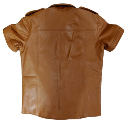 Men's Real Lamb Leather Police Style Sexy Shirt Leather Shirt