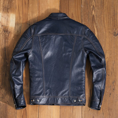 Men's Real Leather Trucker Jacket Contrast Thread Levi's Style Bikers Jacket: