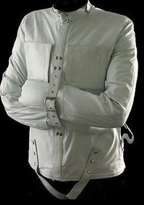 MEN'S REAL LEATHER STRAITJACKET  HEAVY DUTY WHITE STRAITJACKET JACKET: