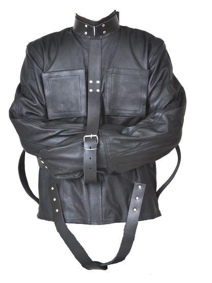 MEN'S REAL LEATHER STRAITJACKET  HEAVY DUTY WHITE STRAITJACKET JACKET: