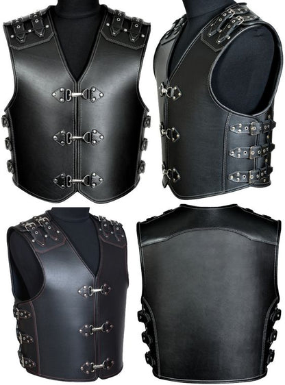 Men's Real Thick Leather Bikers vest Choppers Vest Steampunk Leather Vest