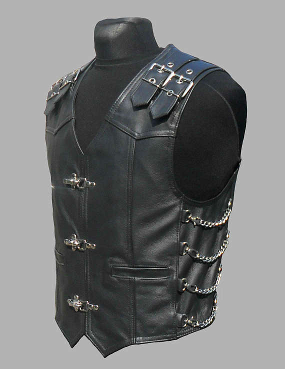Men's Genuine Leather biker vest Chained Choppers Vest Steampunk Vest Goth Vest