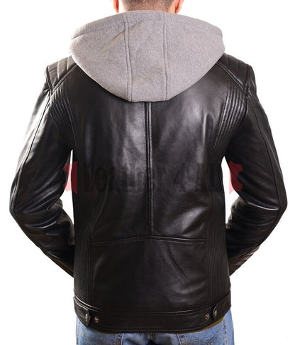 Men's Real Lamb Leather Quilted Cafe Racer Jacket Waxed & Detachable Hood Jacket