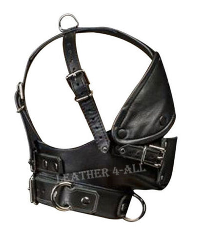 GENUINE LEATHER FACE MUZZLE HOOD MASK WITH BLINDFOLD HOOD-2