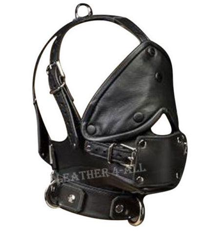 GENUINE LEATHER FACE MUZZLE HOOD MASK WITH BLINDFOLD HOOD-2