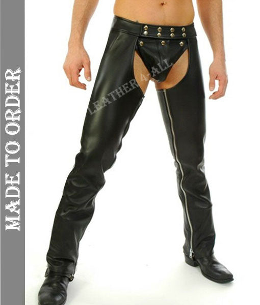 Men's Real Leather Chaps With Detachable Codpiece Bikers Leather Chaps