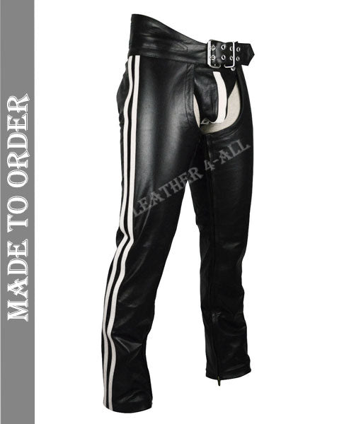 Men's Real Leather Bikers Chaps Leather Chaps Available In 3 COLORS Stripes
