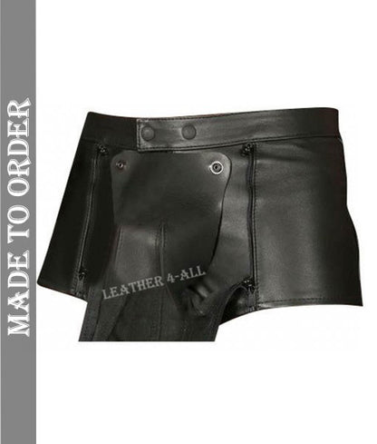 Men's Real Leather Chastity Shorts With Back Zip & Free Padlocks