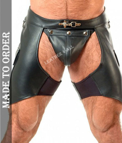 Men's Real Cowhide Leather Unique Style Leather Chaps With Detachable Jockstrap