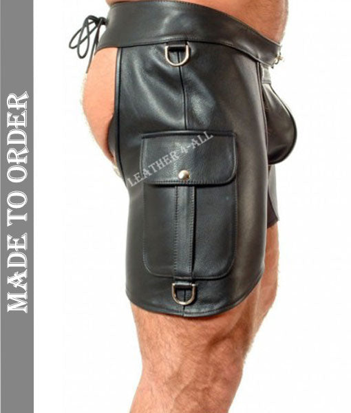 Men's Real Cowhide Leather Unique Style Leather Chaps With Detachable Jockstrap