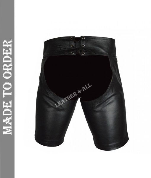 Men's Real Cowhide Leather Chaps Shorts With Detachable Jockstrap Leather Chaps