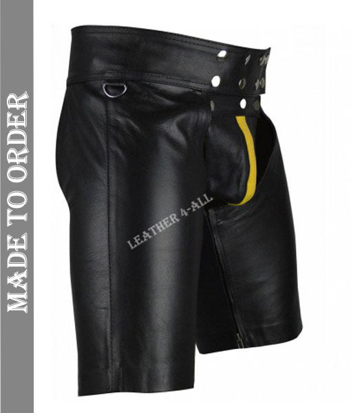 Men's Real Cowhide Leather Chaps Shorts With Detachable Jockstrap Leather Chaps