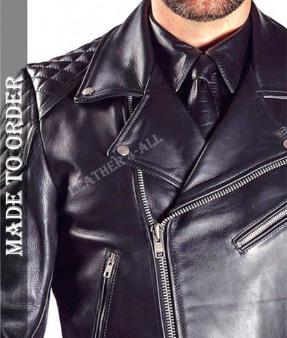 Men's Cowhide Natural Leather Motor Bike Jacket Quilted Panels Bikers Jacket