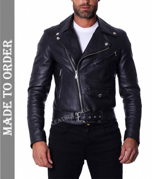 Men's Natural Cowhide Leather Motor Biker's Jacket Brando Style Bikers Leather Jacket