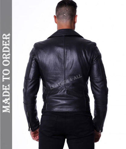 Men's Natural Cowhide Leather Motor Biker's Jacket Brando Style Bikers Leather Jacket