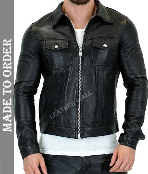 Men's Genuine Lamb Leather Jacket Bikers Leather Jacket