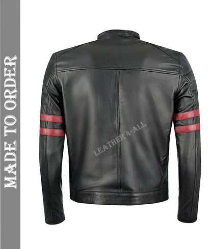 Men's Real Lamb Leather Quilted Panels Bikers Jacket Cafe Racer Jacket