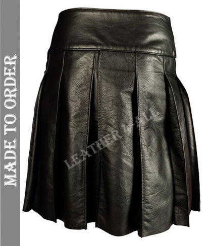 Men's Real Cow Leather Pleated Kilt Club Wear Kilt With Detachable Front Pocket