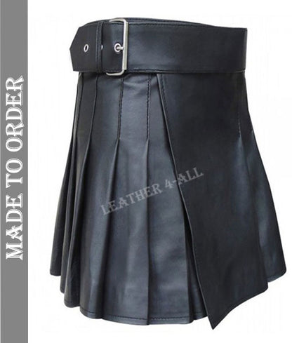 Men's Real Cowhide Leather Pleated Kilt Club Wear Kilt