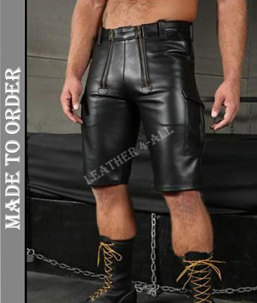 Men's Real Leather Carpenter Shorts With Cargo Pockets Carpenter Shorts