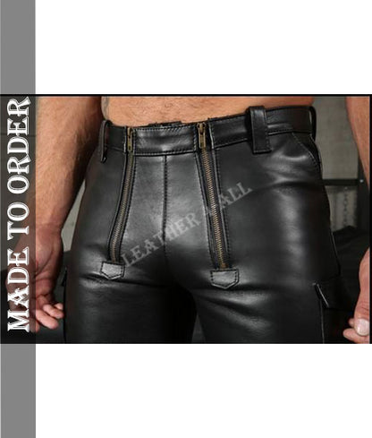 Men's Real Leather Carpenter Shorts With Cargo Pockets Carpenter Shorts