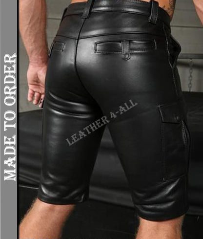 Men's Real Leather Carpenter Shorts With Cargo Pockets Carpenter Shorts