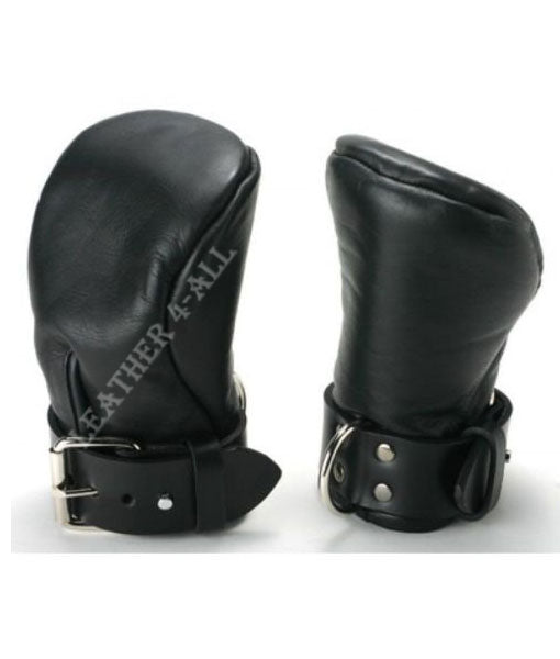 REAL LEATHER MITTS LOCKABLE AND FOAM PADDED FIST BONDAGE MITTS