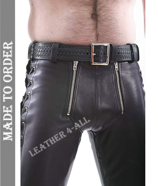 Men's Real Leather Carpenter Pants With Laces Bikers Pants Side Laces Carpenter Pants