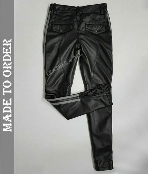 Men's Genuine Cowhide Leather Bikers Pants BLUF Bikers Pants With Side Gray Stripes