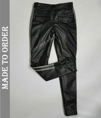 Men's Genuine Cowhide Leather Bikers Pants BLUF Bikers Pants With Side Gray Stripes