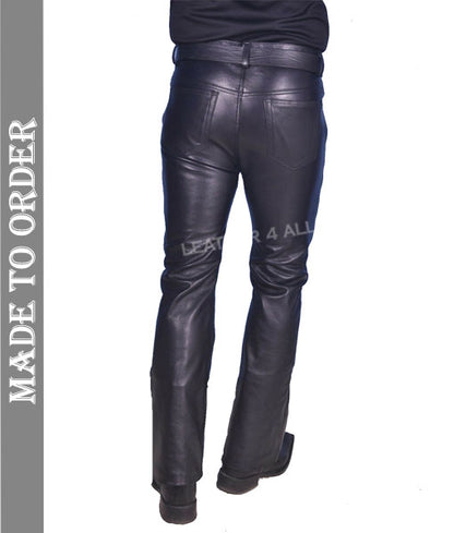 Men's Cowhide Leather Pants Bikers Pants Slim Fit Bootcut Leather Pants