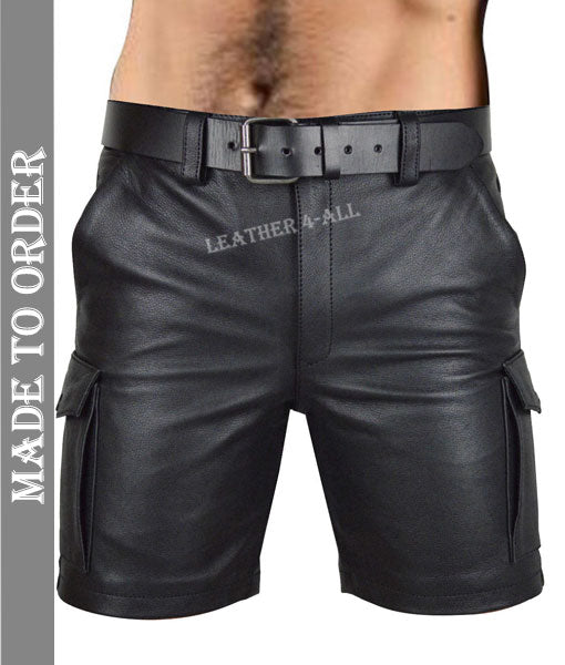 Men's Real Leather Shorts Cargo Pockets Shorts Club Wear Shorts