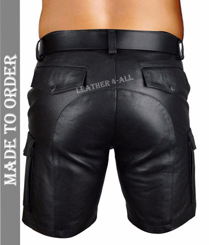 Men's Real Leather Shorts Cargo Pockets Shorts Club Wear Shorts