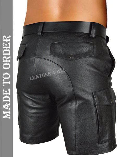 Men's Real Leather Shorts Cargo Pockets Shorts Club Wear Shorts