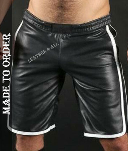 Men's Real Lamb Leather Basketball Shorts Available In 3 Colours Stripes
