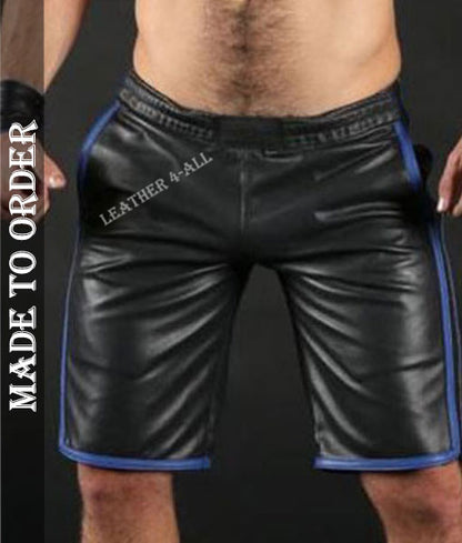 Men's Real Lamb Leather Basketball Shorts Available In 3 Colours Stripes