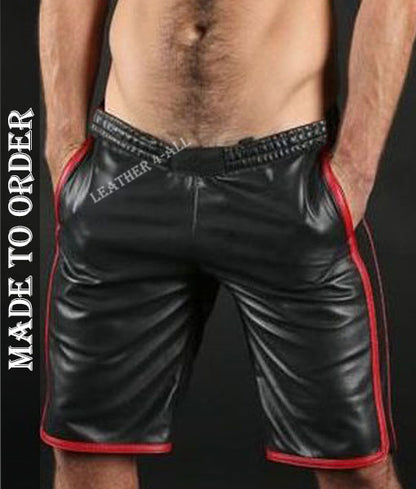 Men's Real Lamb Leather Basketball Shorts Available In 3 Colours Stripes