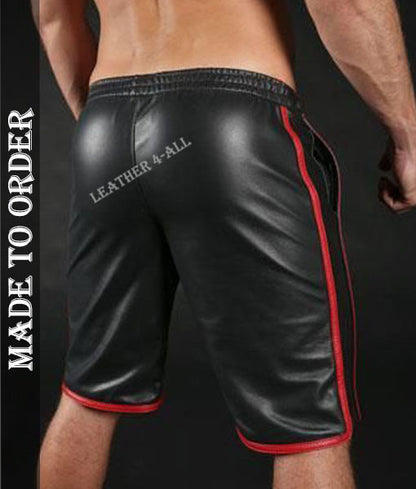 Men's Real Lamb Leather Basketball Shorts Available In 3 Colours Stripes