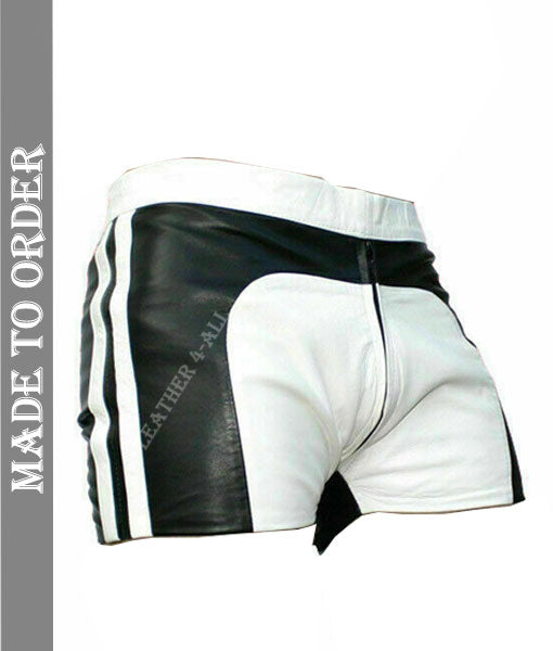 Men's Real Lamb Leather Gym Shorts Leather Sports Shorts With Side Stripes