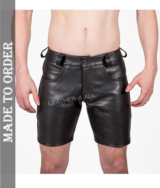 Men's Genuine Cowhide Leather 5 Pockets Leather Shorts Casual Wear Leather Shorts