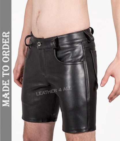 Men's Genuine Cowhide Leather 5 Pockets Leather Shorts Casual Wear Leather Shorts