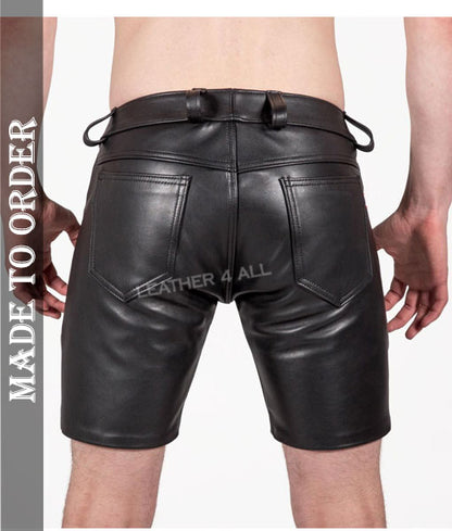 Men's Genuine Cowhide Leather 5 Pockets Leather Shorts Casual Wear Leather Shorts