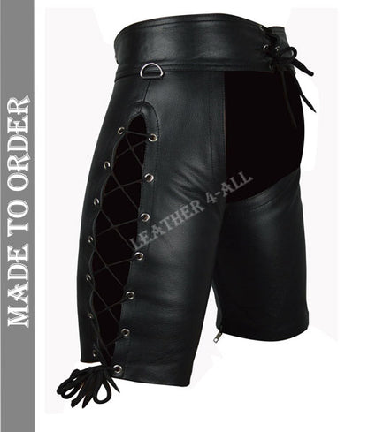 Men's Real Leather Chaps Shorts Side Laces Up / Chaps / Club Wear Chaps Shorts