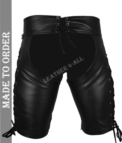 Men's Real Leather Chaps Shorts Side Laces Up / Chaps / Club Wear Chaps Shorts