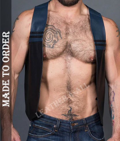 Men's Real Cowhide Leather Bartender Vest Contrast Panels Bartender Vest