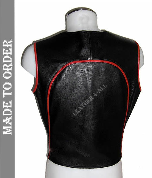 Men's Real Cow Natural Grain Leather Contrast Piping Bikers Vest