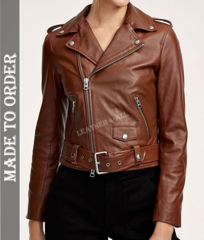 Women's Lamb Leather Motor Bikers Jacket Classic Moto Style Bikers Jacket