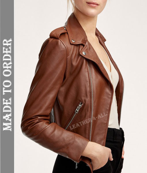 Women's Lamb Leather Motor Bikers Jacket Classic Moto Style Bikers Jacket