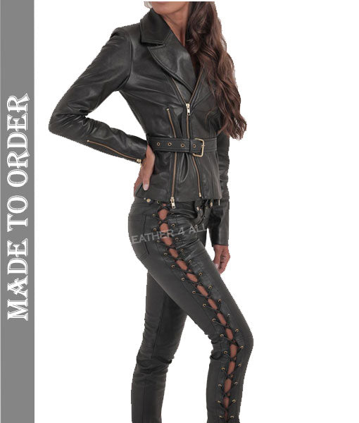 Women's Real Lamb Leather Bikers Jacket Quilted Panel Leather Biker Jacket With Front & Back Zips